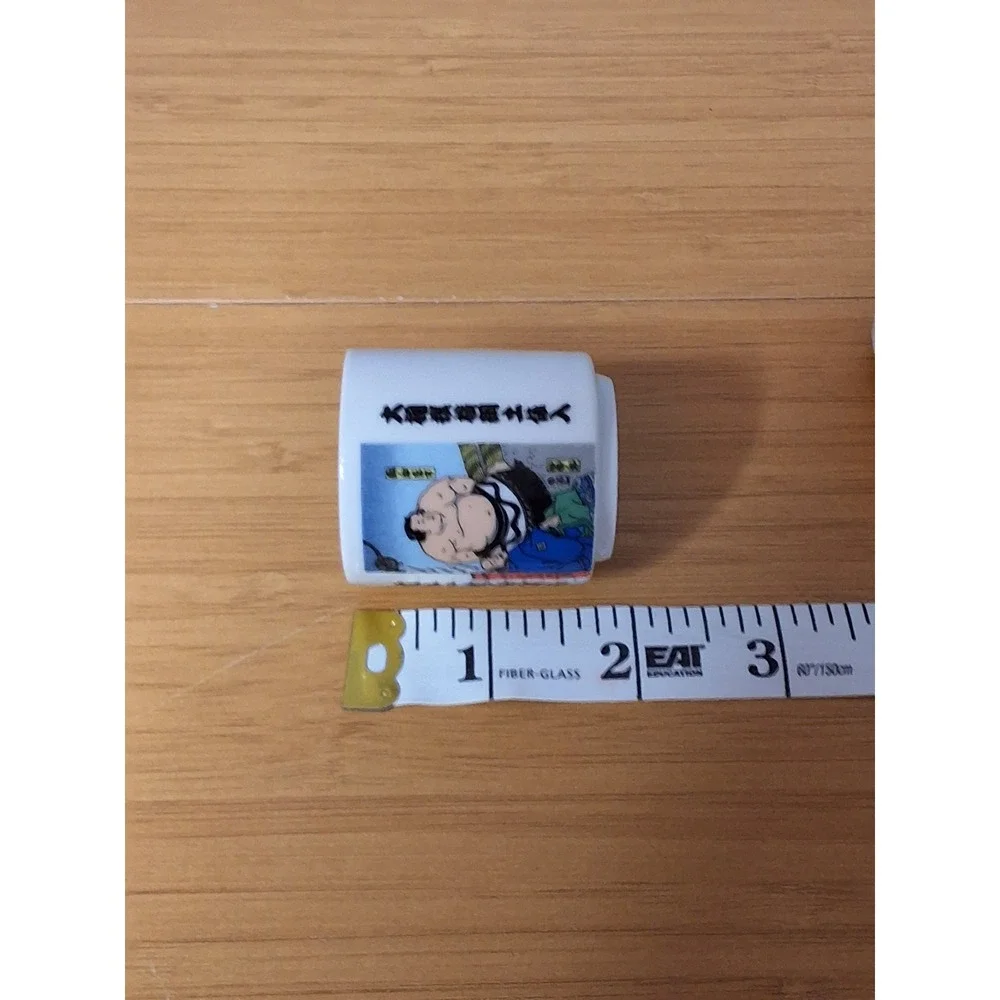 Vintage Japanese Sumo Wrestler Sake Cup Set 5pc Ceramic Ochoko Ukiyo-e Art White